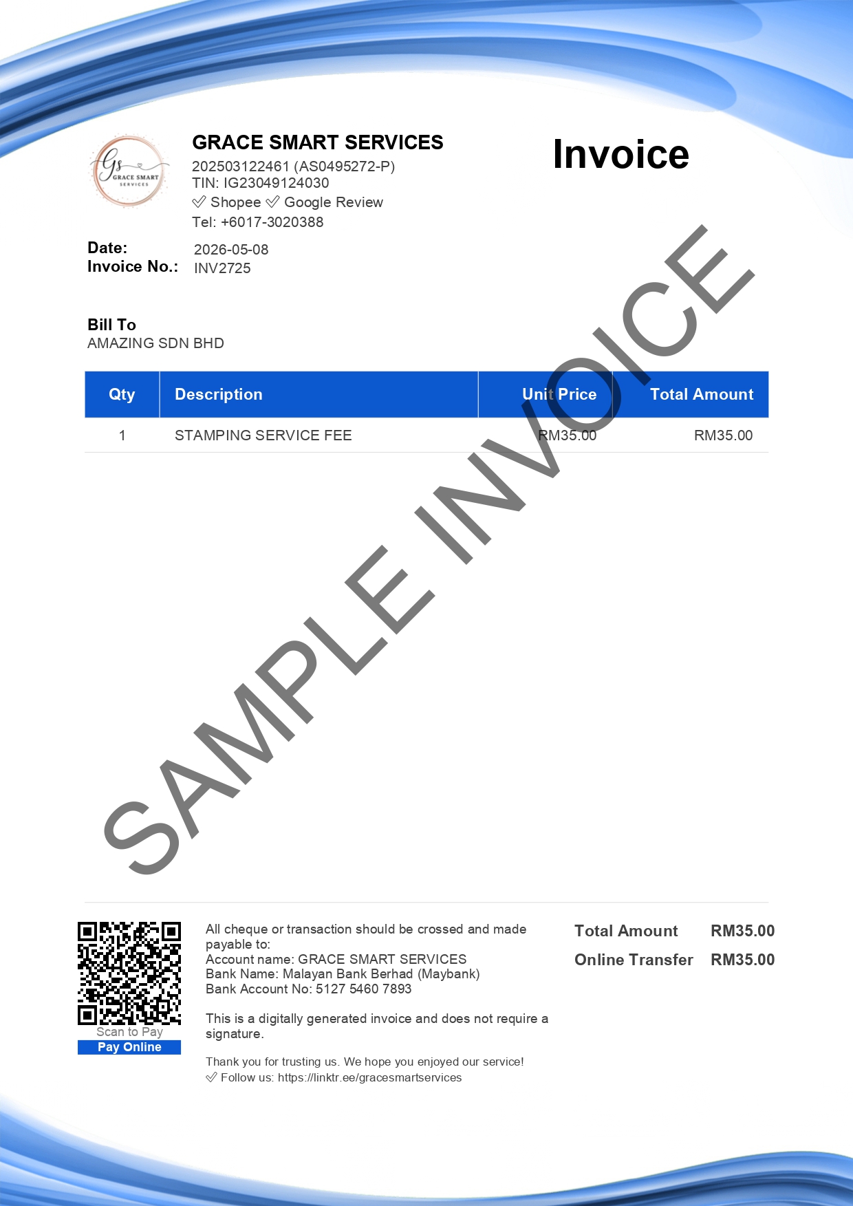 Invoice document sample