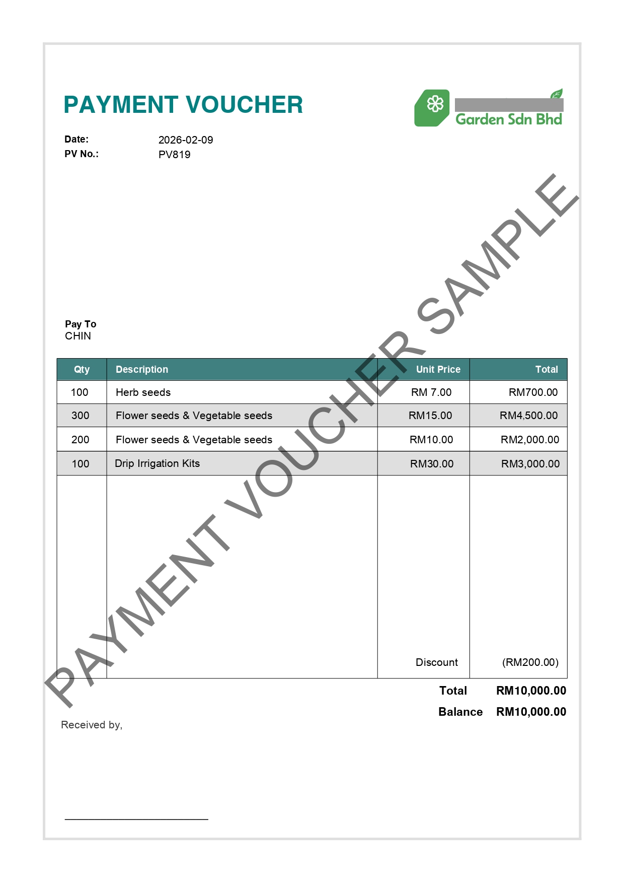 Payment voucher document sample